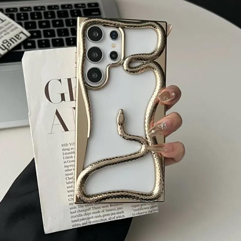 Luxury Plating 3D Hollow Out Snake Case for Samsung Galaxy S25 S24 S23 FE S22 Ultra Soft Silicon Heat Dissipate Shockproof Cover