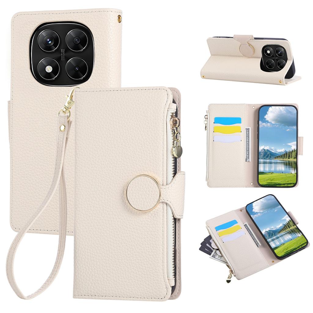 Etui Na Telefon Dla Xiaomi Redmi Note 14 Pro 5G/Note 14 Pro+ 5G/Poco X7 5G , Skórzane Etui Portfel Z Zamkiem Błyskawicznym Z Paskiem Na Nadgarstek