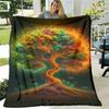 A Cozy And Warm Throw Blanket Featuring a Tree of Life Design, Made from Polyester Flannel, Perfect for Use On a Sofa, Bed, Or During Camping, Suitabl