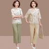 Stylish Chinese-Style Summer Outfit: Short-Sleeve Two-Piece Set for Middle-Aged and Elderly Women