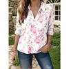 Women's Casual Shirts Are Decorated with Green Leaves and Small Floral Prints Among the Pink Flowers - Summer,