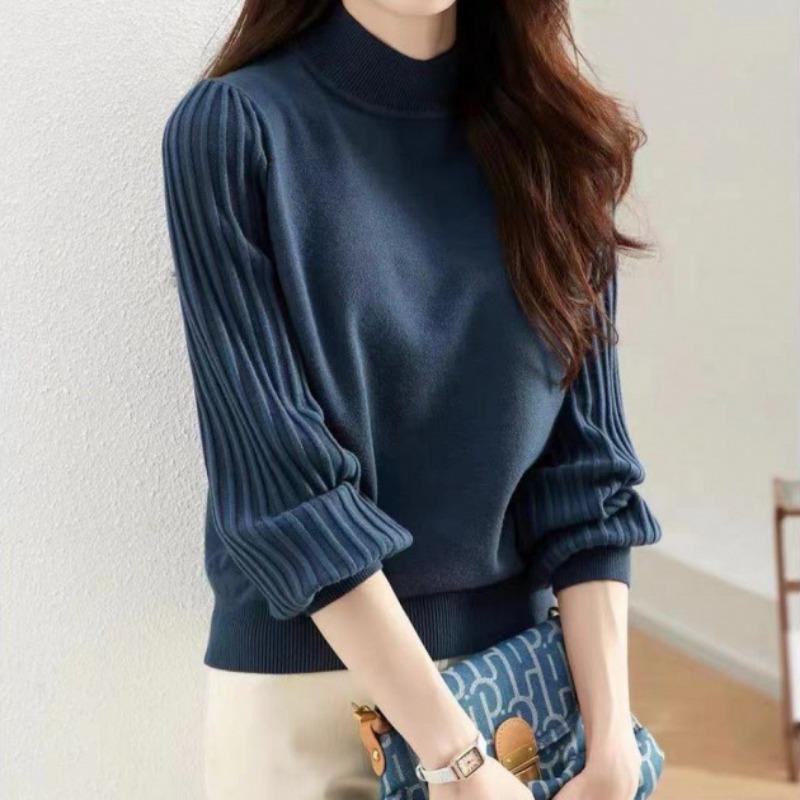 

YYFS женские модные повседневные однотонные свитера с воротником на осень и зиму с длинными рукавами One Size тёмно-синий