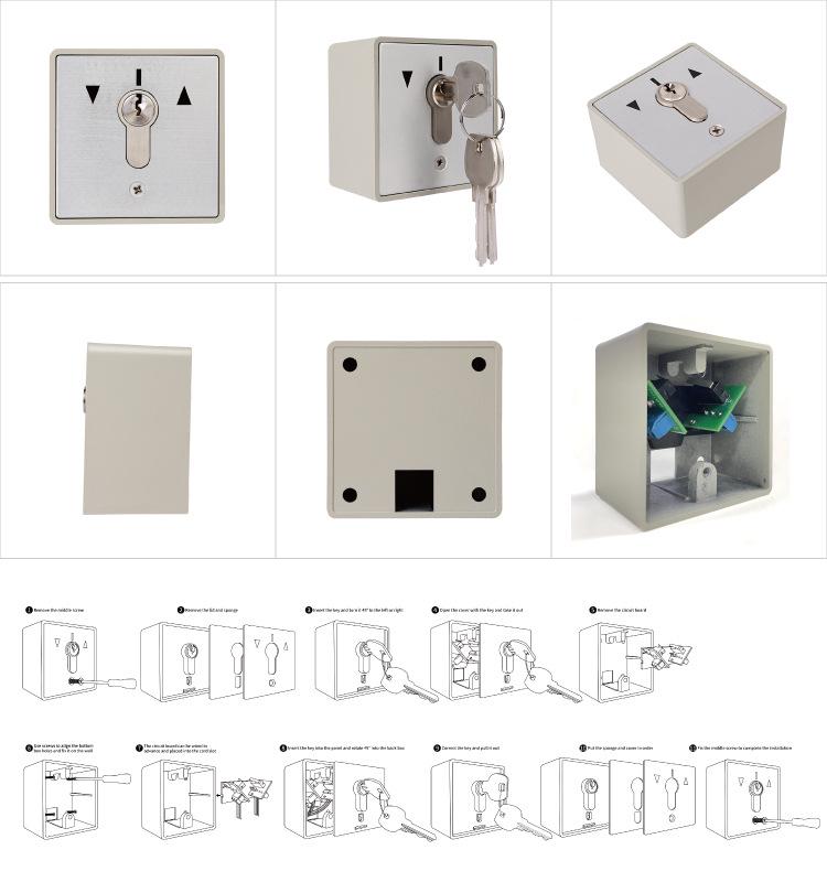 Narrow Frame Metal Exit Button Switch, Surface Mounted, Self-Resetting, Normally Open/Closed, Mini Type with Back Box.