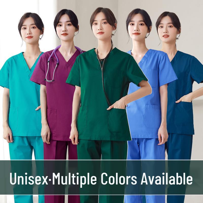 Unisex Short-Sleeve Surgical Gown and Long-Sleeve Workwear Scrub Set - Polyester/Cotton Blend