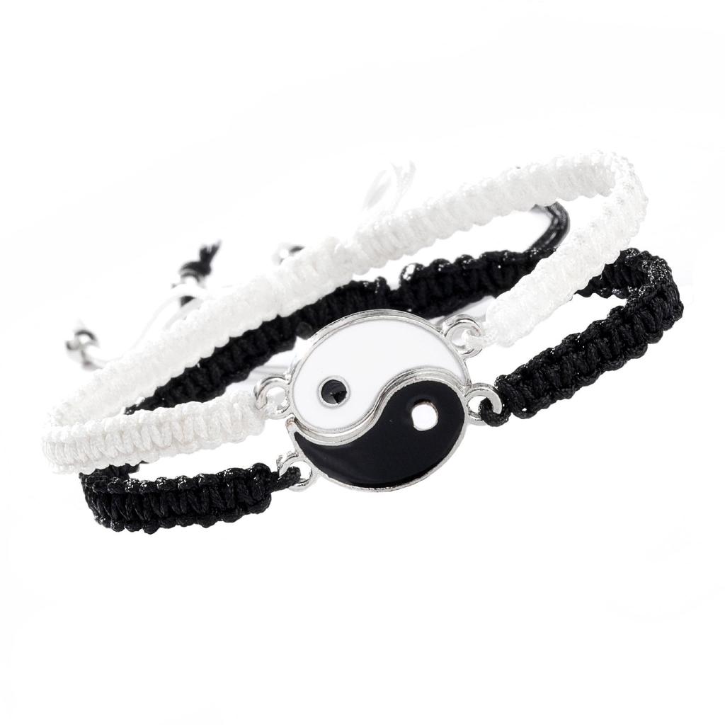 Retro Alloy Chinese Style Tai Chi Couple Bracelets - Hand-Woven Fashion Accessory