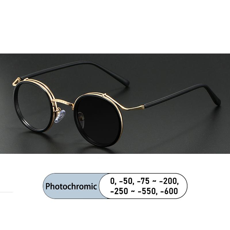 New Fashion Luxury Round Alloy Frame Myopia Glasses Anti Blue Light Men Near Sight Eyeglass Prescription
