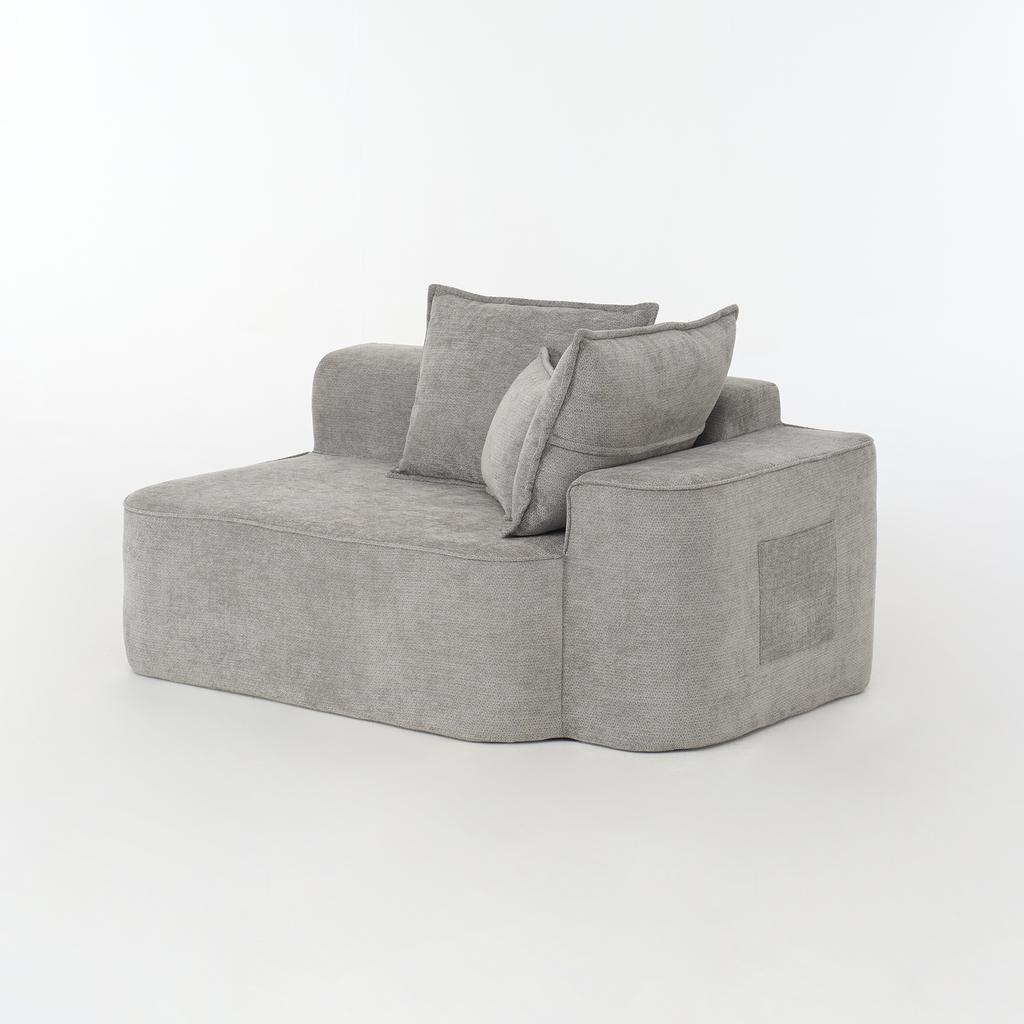 Comfortable 2-Person Sofa without Assembly, Soft Sofa with Cushions & Side Pockets, with Side Pockets, Grey
