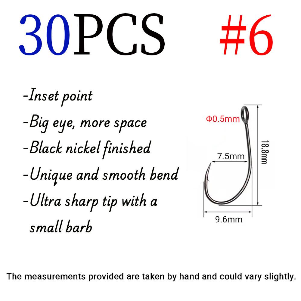 

30 шт. Крючки для рыбалки с большим ушком из высокоуглеродистой стали с бородкой, крючки для приманок для нахлыстовой ловли, блесны, стримерные крючки с трубкой