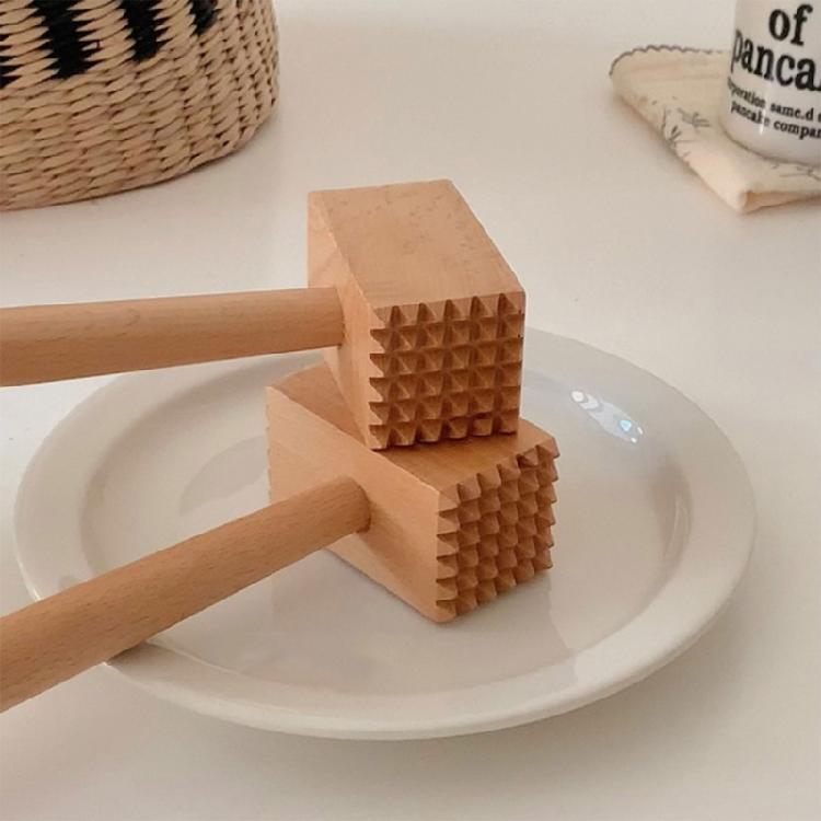 Wooden Duals Sided Meat Tenderizer for Professional Home Cooking Wood Knocking Hammer with Nonslip Handle