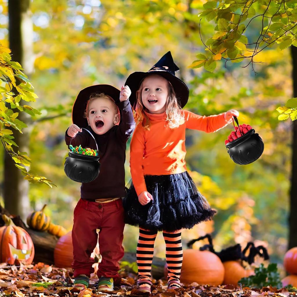 Cubo de dulces de Halloween con asa y soporte, cubo para dulces para truco o trato, caldero, cuenco para dulces para decoración