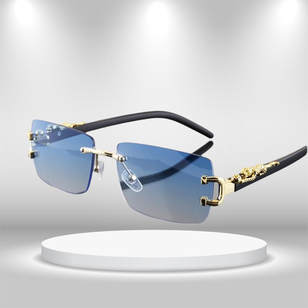 Leopard Decor Rectangular Sunglasses Cut-Edge Metal Frame Rimless Shades UV400 Protection Frameless Eyewear for Women & Men