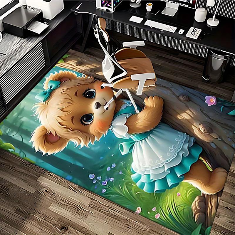 1pc Anime Cartoon Design Office Chair Mat - Cute Bear with Bow Tie, Non-Slip Carpet for Home Decor, Suitable for All Seasons.H078
