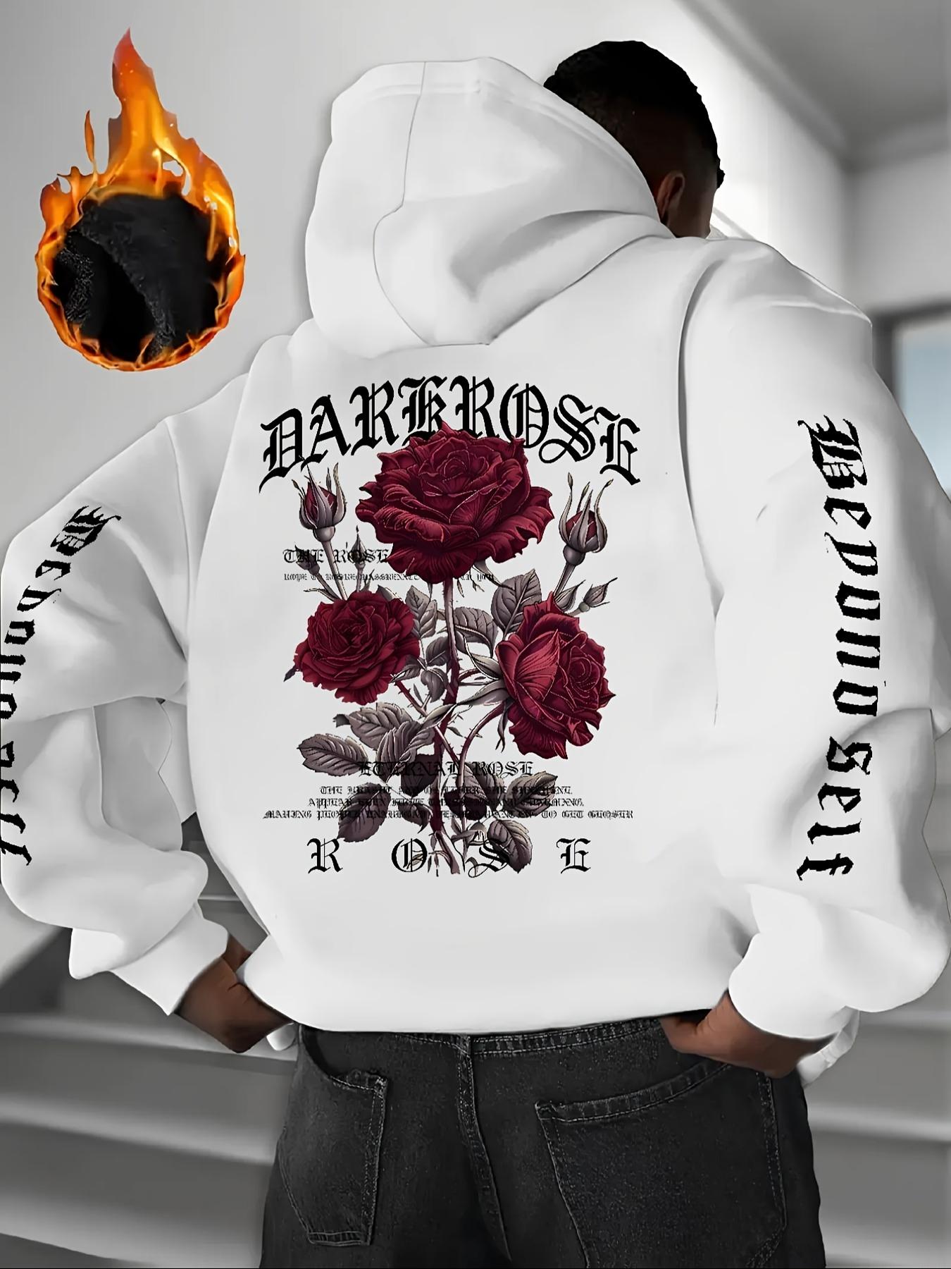 Herren Herbst/Winter Brief Rosenmuster Kapuzen-Fleece-Pullover, Multifunktionaler Sport-Freizeit Lockerer Kapuzenpullover XXXL white