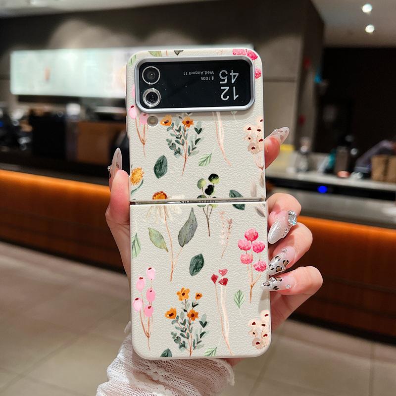 Flowers Pattern Luxury Leather Phone Case For Samsung Galaxy Z Flip 6 5 4 3 5G Shockproof Folding Soft Cover For Samsung Z Flip4