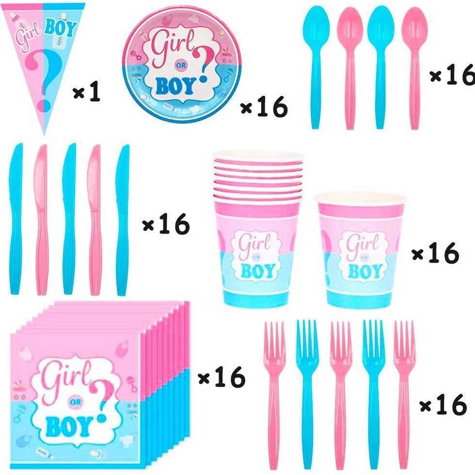 Baby Boy and Girl Gender Revealed Birthday Party Disposable Tableware Set Party Decoration Supplies