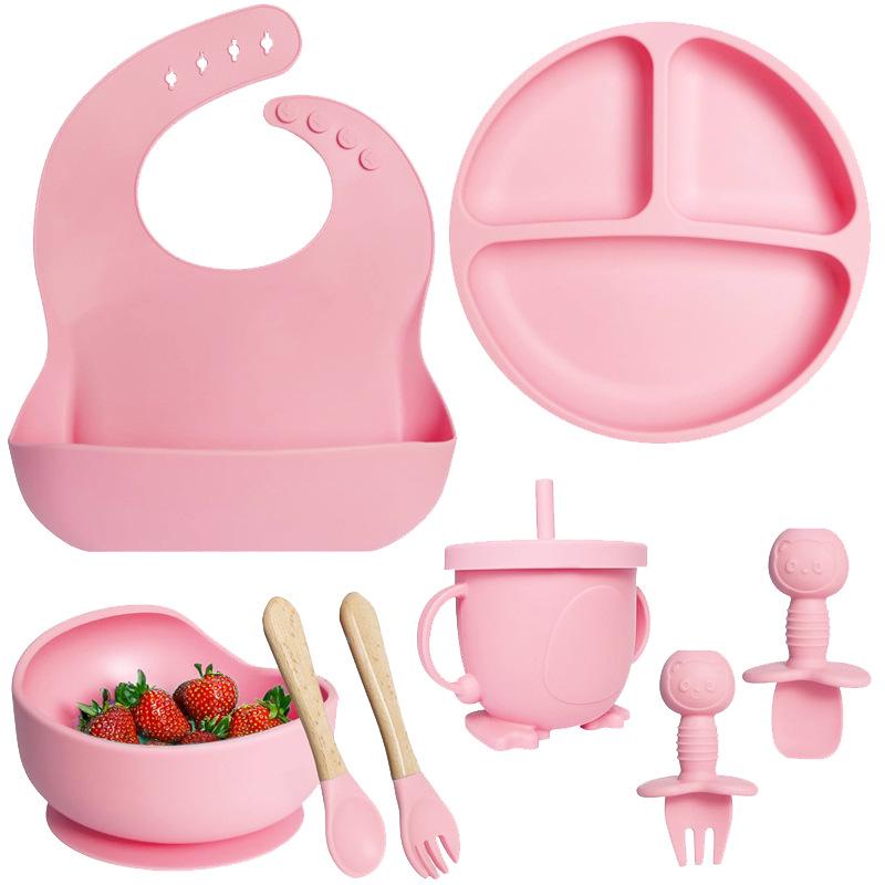 Children's Silicone Cutlery & Dinner Set: Bib, Spoon, Fork, Smiley Plate, and Bowl