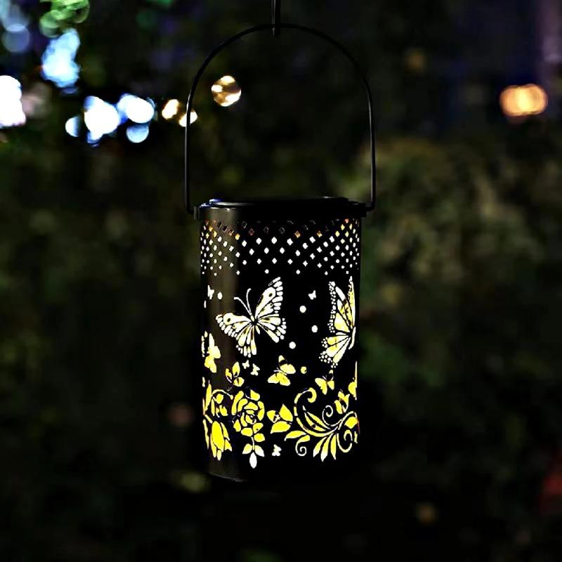 Butterfly Solar Outdoor Lantern Projection Solar Garden Light IP65 Waterproof Solar Hanging Lantern Light for Patio Lawn Pathway