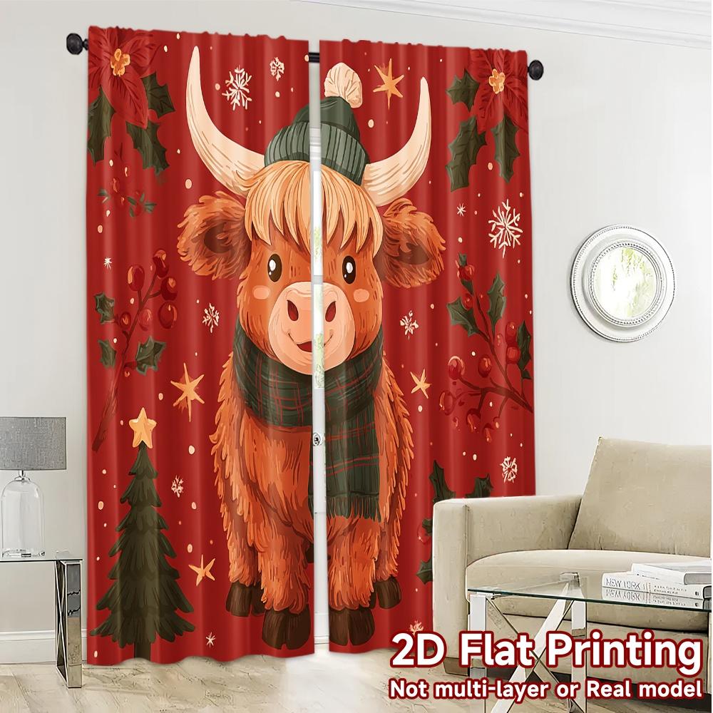 Flat Printing Jit Curtains Without Rod Festive Calf Popular Curtain Fabric Durable Polyester Decorations Set Of 2 Made