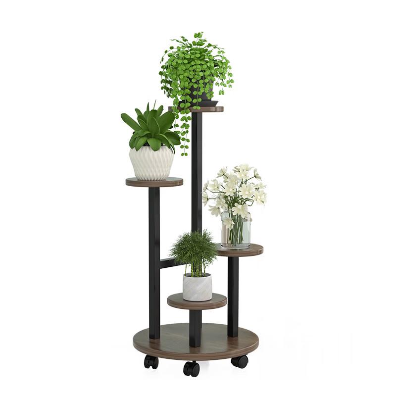 Shixun 5-Tier Steel Wood Flower & Storage Rack with Wheels