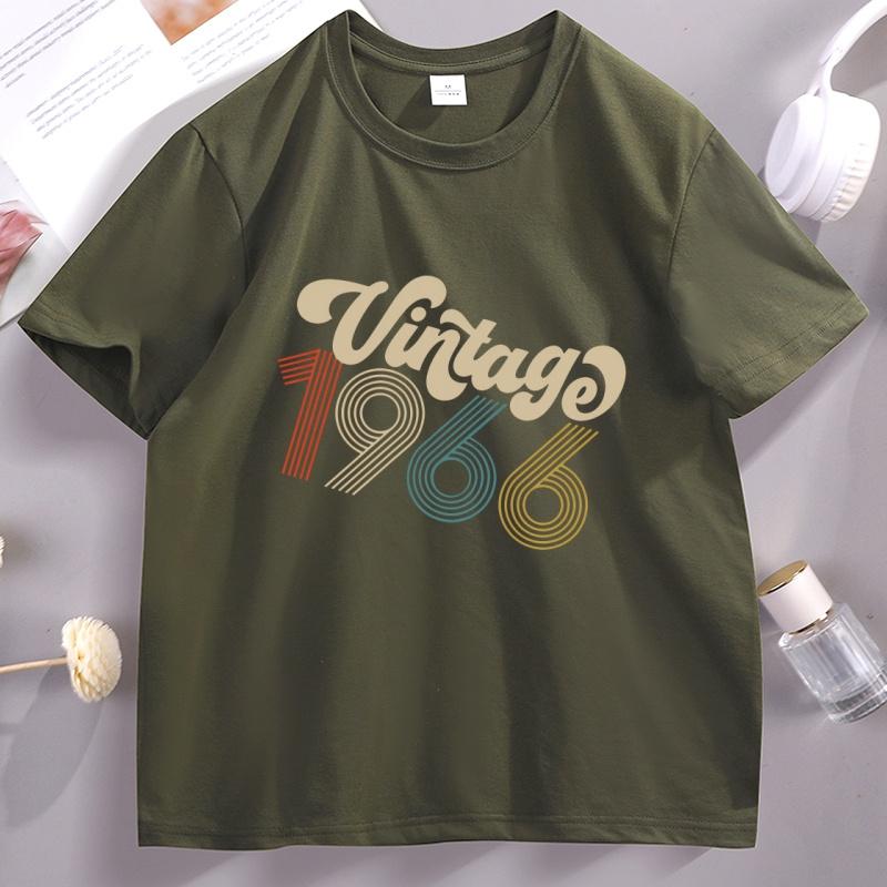 Vintage 1966 Retro T-Shirt 60th Birthday Short Sleeve Tshirt Pullover Round Neck Cotton Short Sleeve T Shirt Breathable Clothes