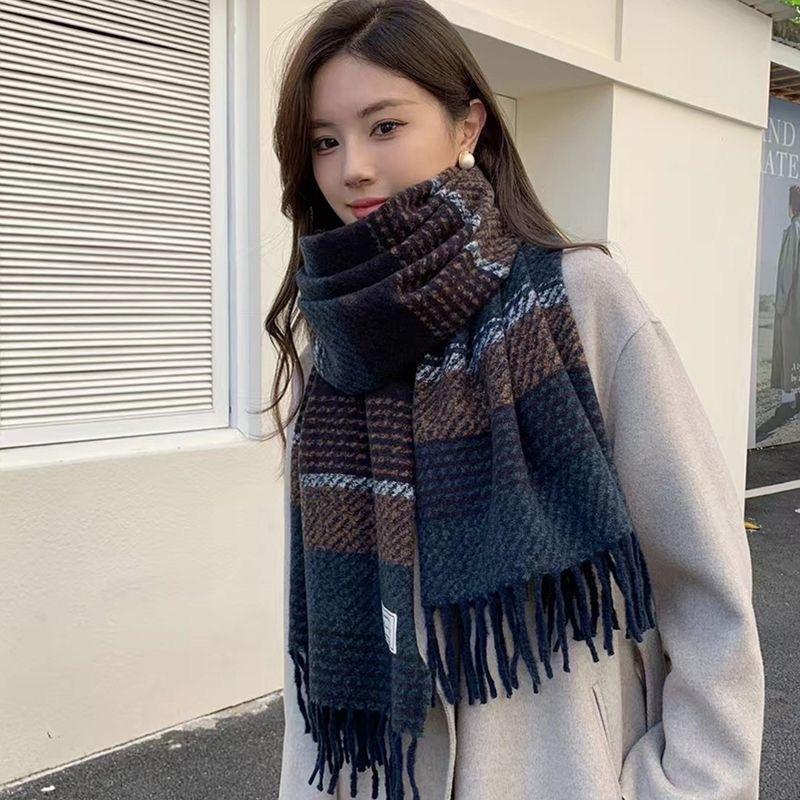 Winter Student Scarf for Women New Striped Imitation Cashmere Warm Tassel Scarf for Men Korean Style Girl Series