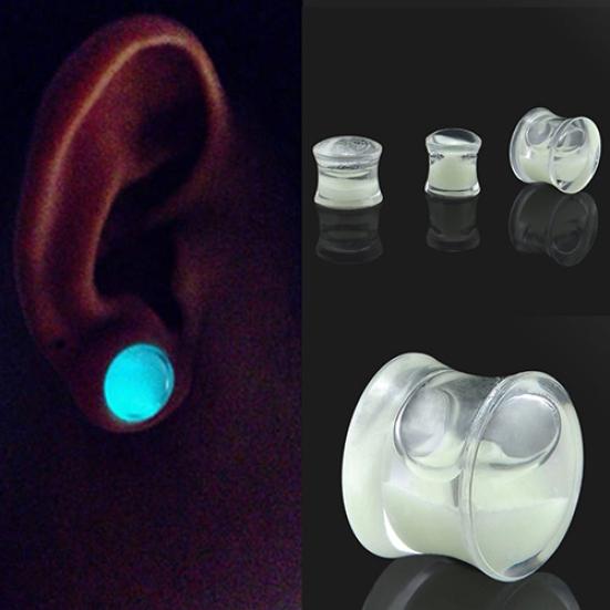 Unisex Glow In the Dark Double Flared Saddle Ear Gauge Plug Body Piercing