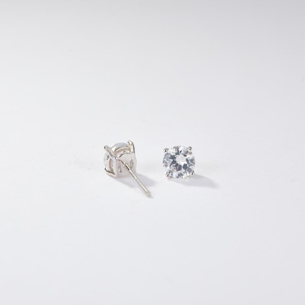 1 Paar Ohrringe mit runden Zirkonia-Steinen und Platin-Plattierung in 925er Silber