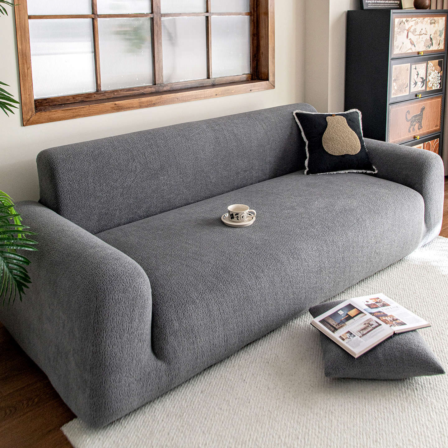 

New Full coverage Sofa Cover with Cream Style Fixed Anti Slip and Anti Cat Scratch Sofa Cover All Season Compatible Seat Cushion 90-140cm]