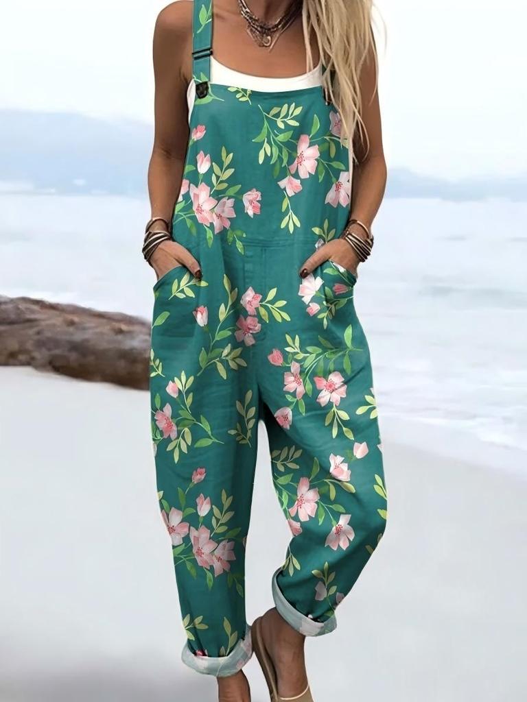 Bretelle da donna Jumpsuit estiva da donna con stampa retrò europea e americana
