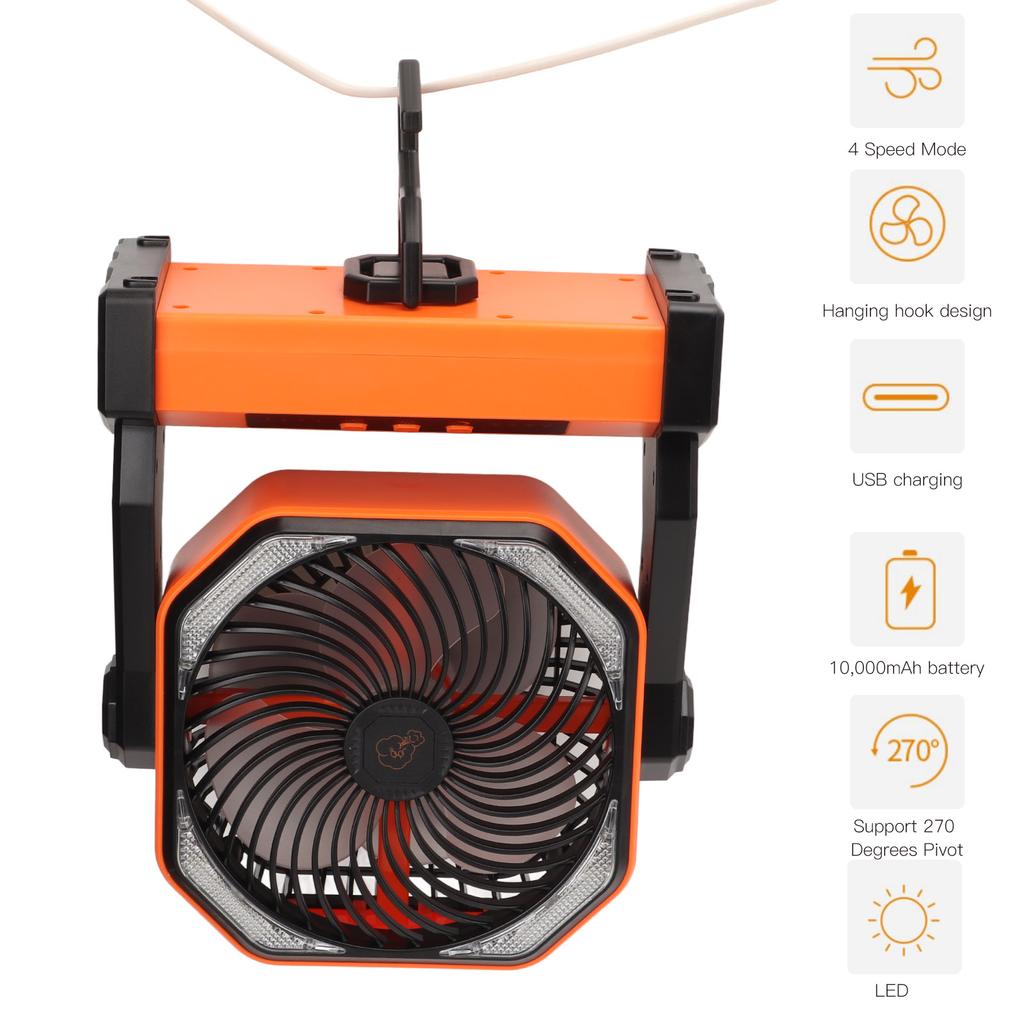 Camping Fan with LED Lantern 4 s 270 Degree Large Volume USB Rechargeable Outdoor Tent Fan with Light Hook