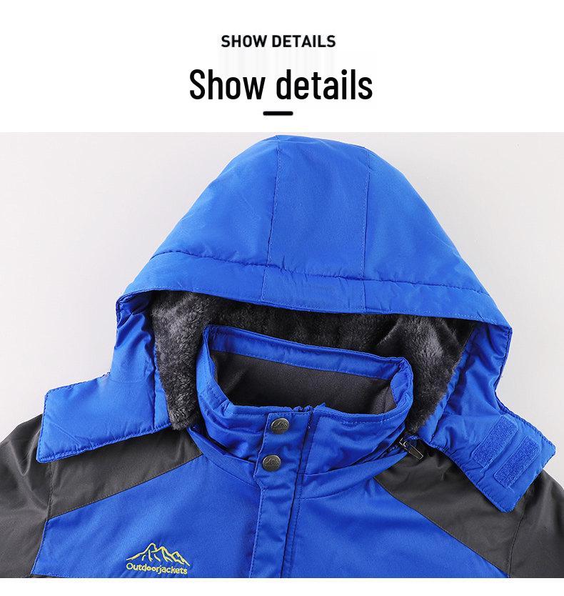 Wasserdichte Winddichte Herren-Outdoorjacke mit Plus-Samt-Futter, Dick gefüttert - Warmer Baumwollgepolsterter Mantel für Herbst und Winter