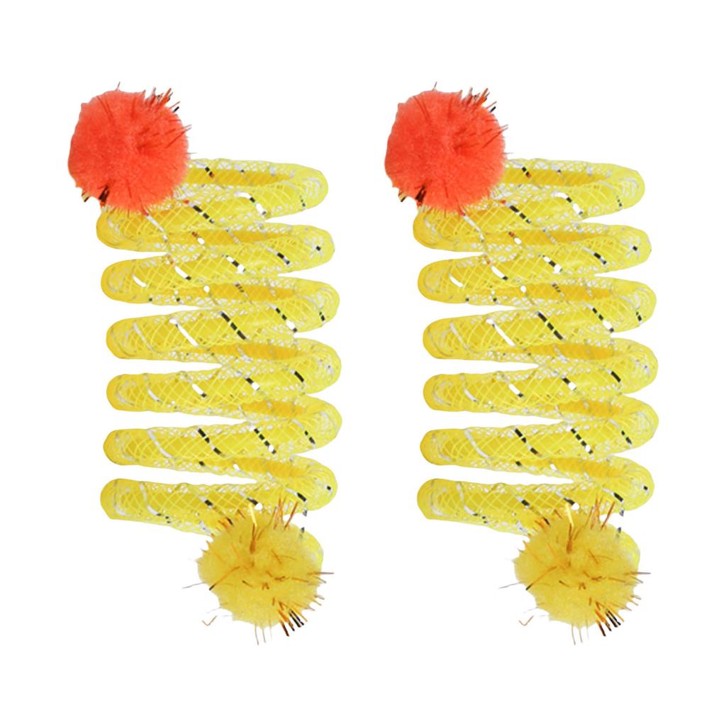 2Pcs Colorful Coils Spring with Plush Ball Cats Chew Toy for Indoor and Outdoor Play Stimulating Curiosity and Hunting