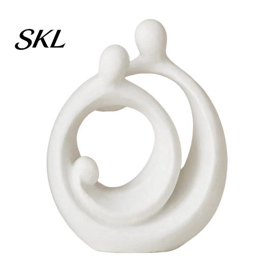 Minimalist Home Decor 3D Printed Abstract Holy Family Statue, White Circular Embracing Art Sculpture, Modern Entryway Decorative Accents Aesthetic for