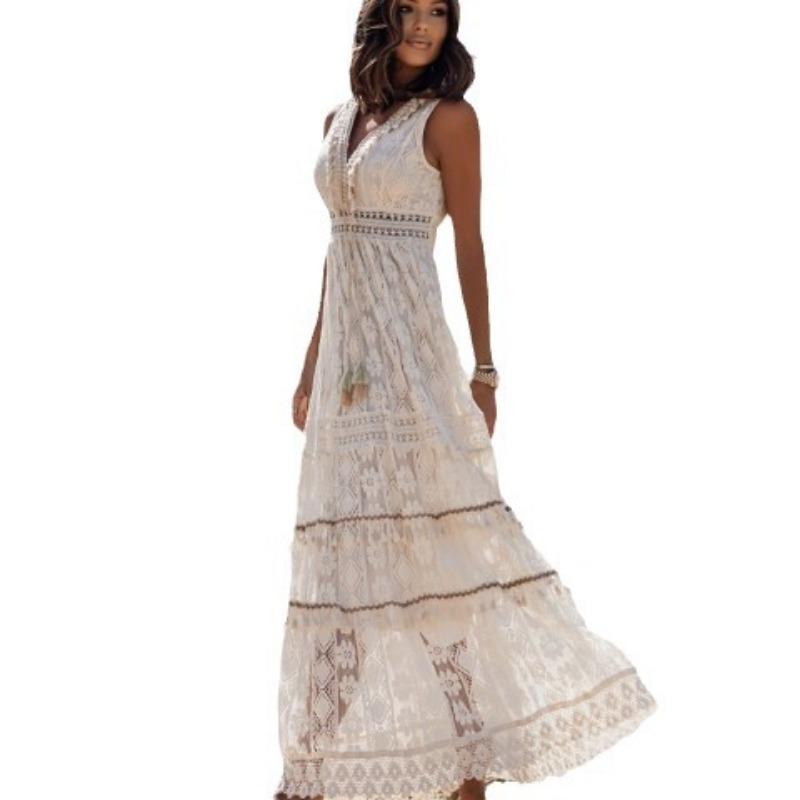 Summer Style Bohemian Maxi Dress Women's Lace Patchwork Swing Dress