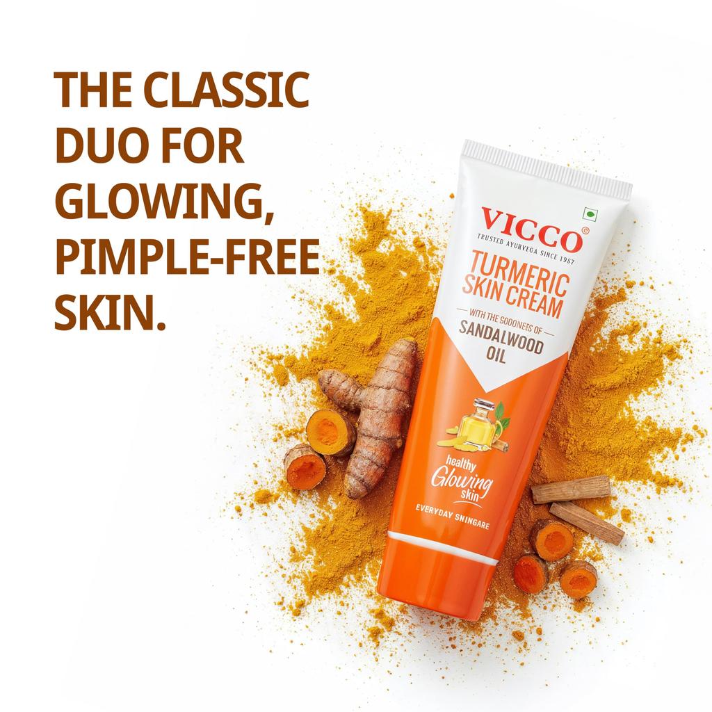 Vicco Turmeric Skin Cream | With Turmeric & Sandalwood Oil for Glowing Skin I Acne Control & Natural Glow I Trusted Ayurvedic Care for Long-Lasting