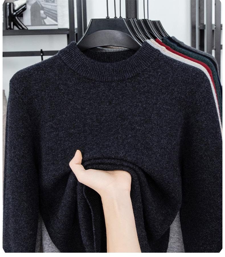 Men's 100% Pure Wool Round Neck Anti-Pilling Warm Pullover Sweater