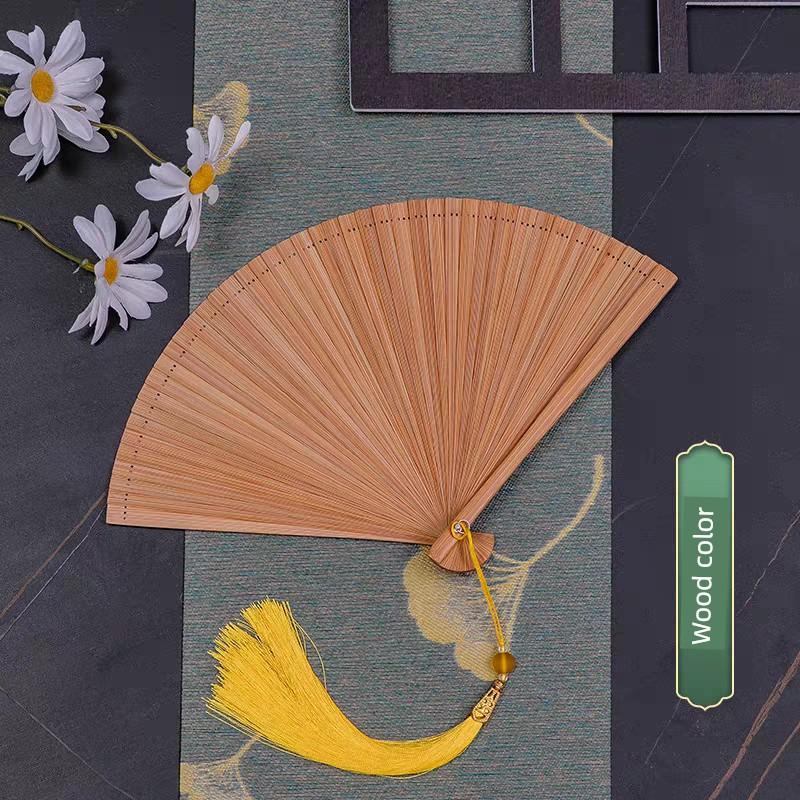 Chinese Style All-Bamboo Classical Fan for Women, Japanese-Style Ancient Classical Black Folding Fan, Bamboo Fan for Hanfu Dance, Portable and Easy