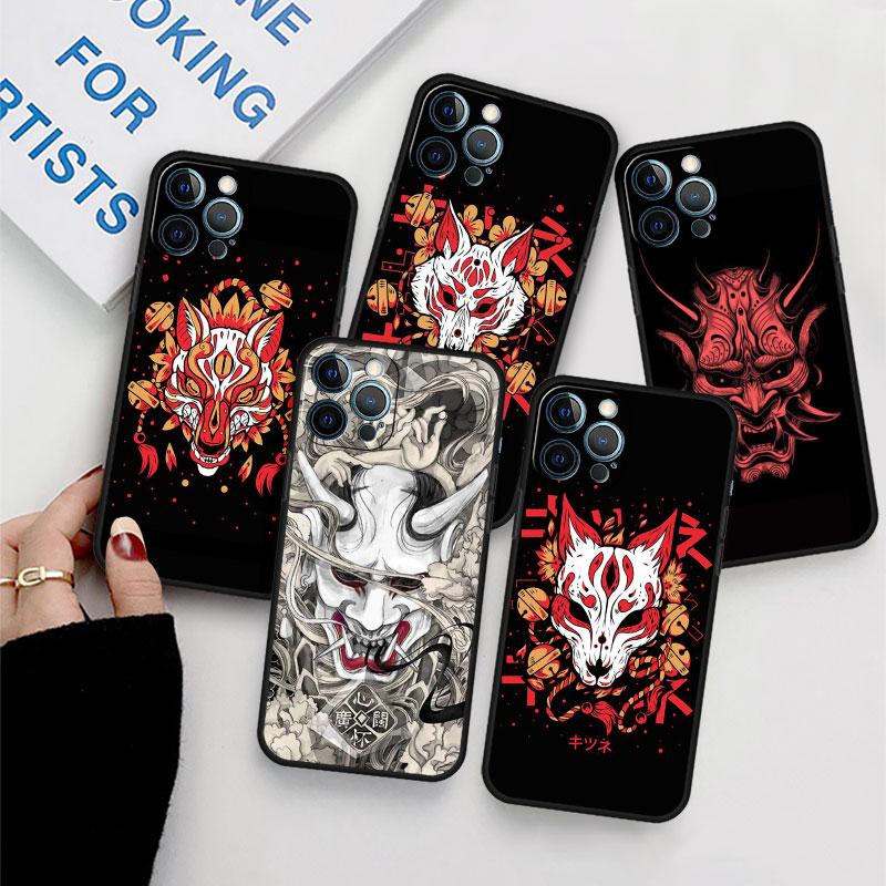 Samurai Oni Maske Hülle Für Apple iPhone 11 13 14 12 Pro Max 7 8 XR X 6 5 5S SE 2022 13ProMax Schwarz Silikon Handy Funda