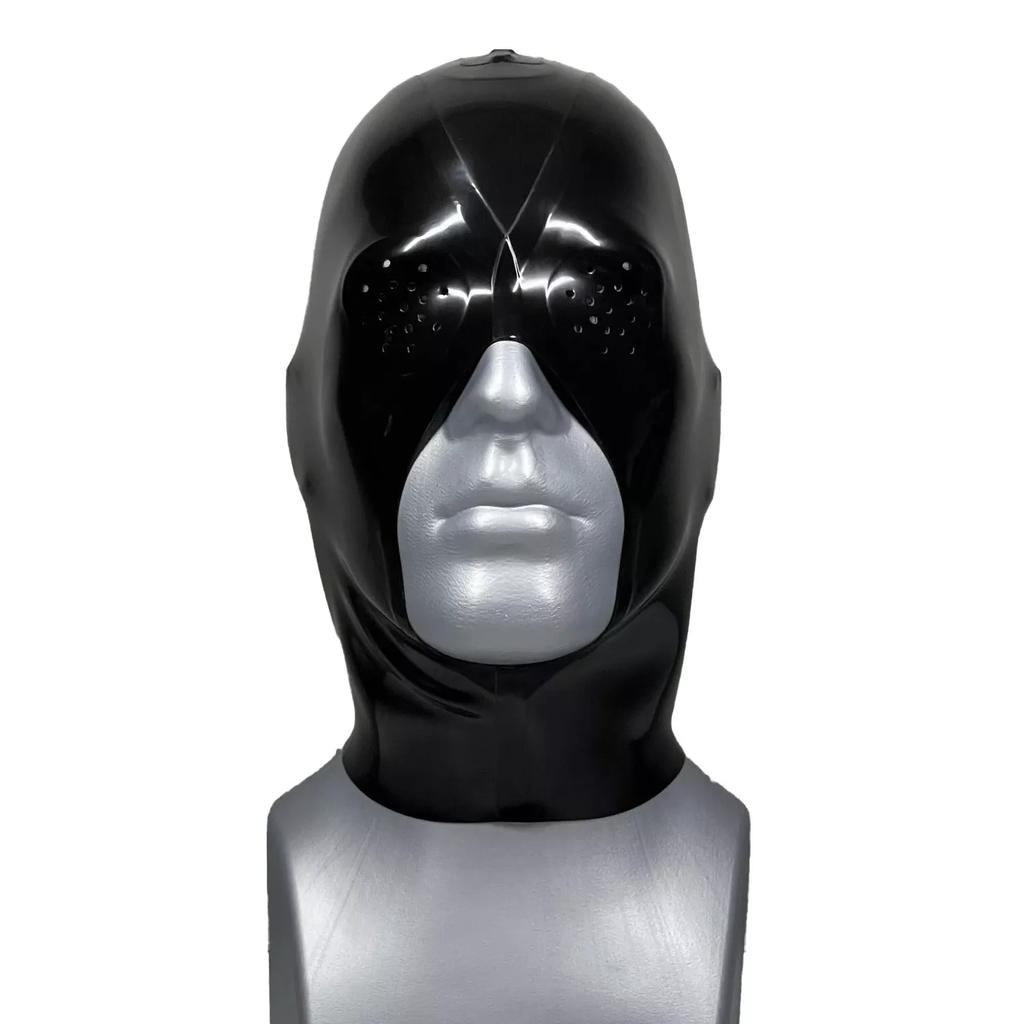 Siatkowe oczy lateksowy kaptur otwarty podbródek gumowa maska na kostium kota fetysz klubowy BDSM