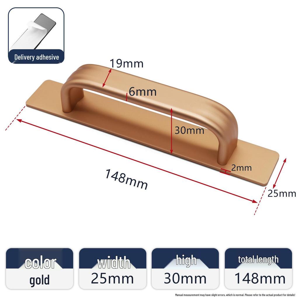 Self-Adhesive Aluminum Door Handle for Glass/Wooden Doors - Thickened & Widened, No Drill Required