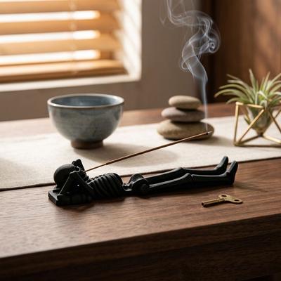 3D Printed Skeleton Incense Holder Lazy Skeleton Gothic Style Skull Incense Stick Holder Plastic Spooky Line Incense Tray