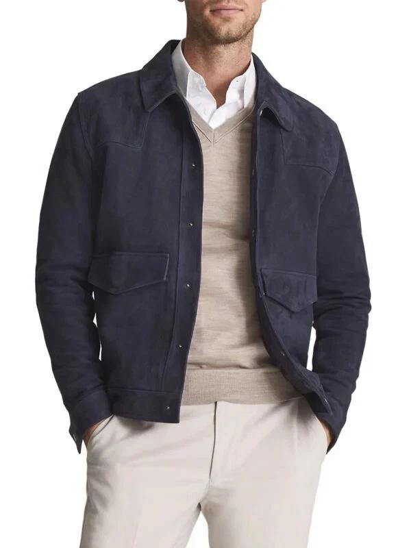 

Handmade Leather Shirt New Casual Fashionable Men s Navy Blue Genuine Soft Suede 3XL темно-синий