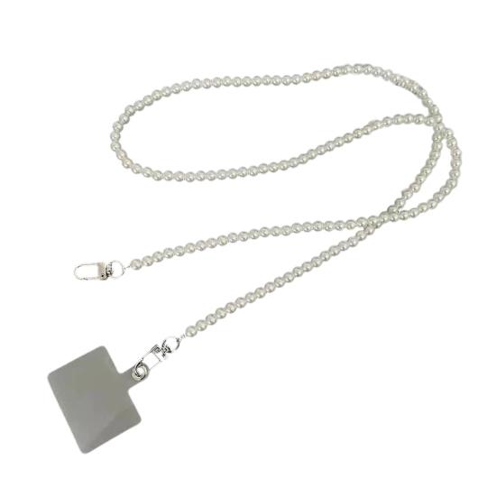 Mobile Phone Lanyard with Adjustable Chain Faux Pearl Beaded Crossbody Necklace Strap Anti-lost Wrist Strap for Phone Case Accessories