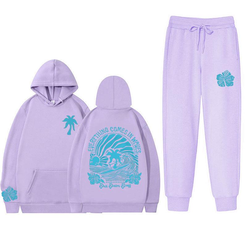 Chasing Sunsets Threaded Peripheral Printing Men's and Women's Sweatshirts Sweatpants Set Hoodie Straight Pants Set