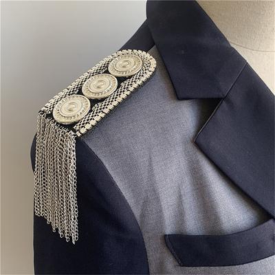 Vintage Tassel Chain Shoulder Board Badges Beads Fabric Metal Epaulet Epaulette Military Pin On Brooch Medal