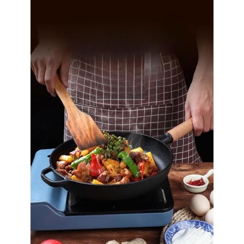 Durable, Nambu Iron Frying Pan with Wooden Handle for Energy Savings and Quick Frying, Compatible with Gas, Induction, and All Heat Sources, Rock Duct