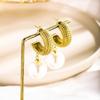 Personalized Retro Gold-Plated Titanium Steel Faux Pearl Earrings for Women - European American Light Luxury Fashion Jewelry.
