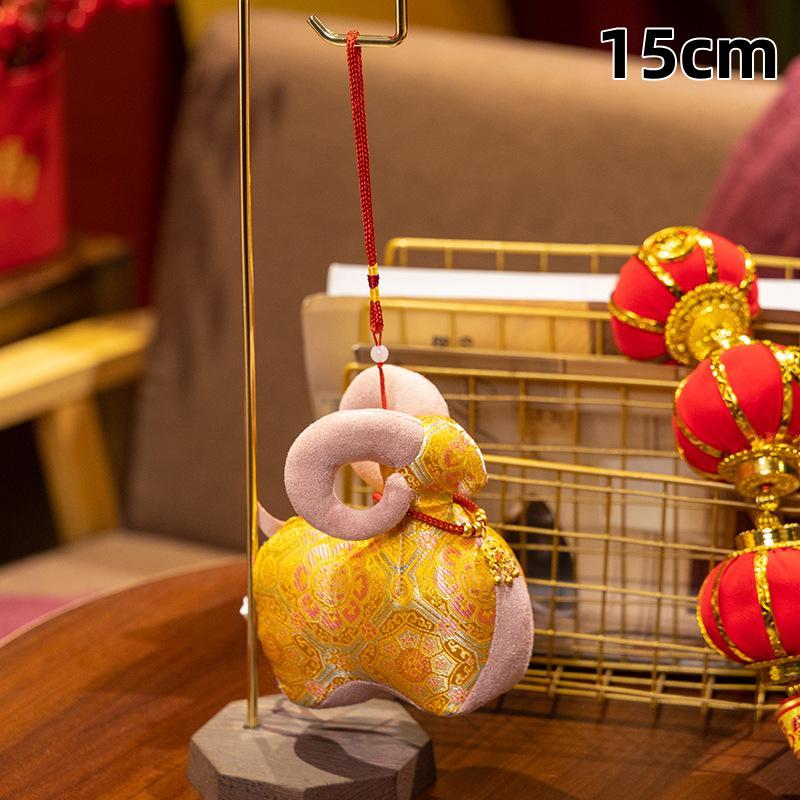 1Pcs Chinese Zodiac Sheep Mascot Plush Doll Traditional Jacquard Fabric Ornament Festive Lucky Sheep Stuffed Toy For Home Decor