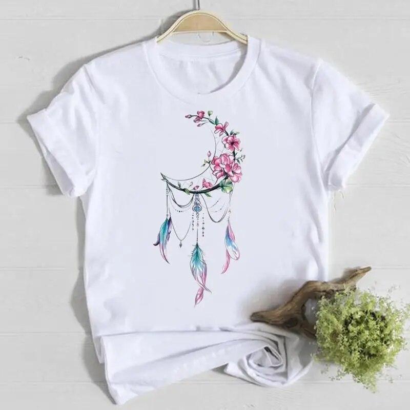Blume Frühling Rundhals T-Shirt Top Shirt Damen Kleidung Mode T-Shirt Sommer Damen T Kurzarm Lässig Grafik T-Shirts