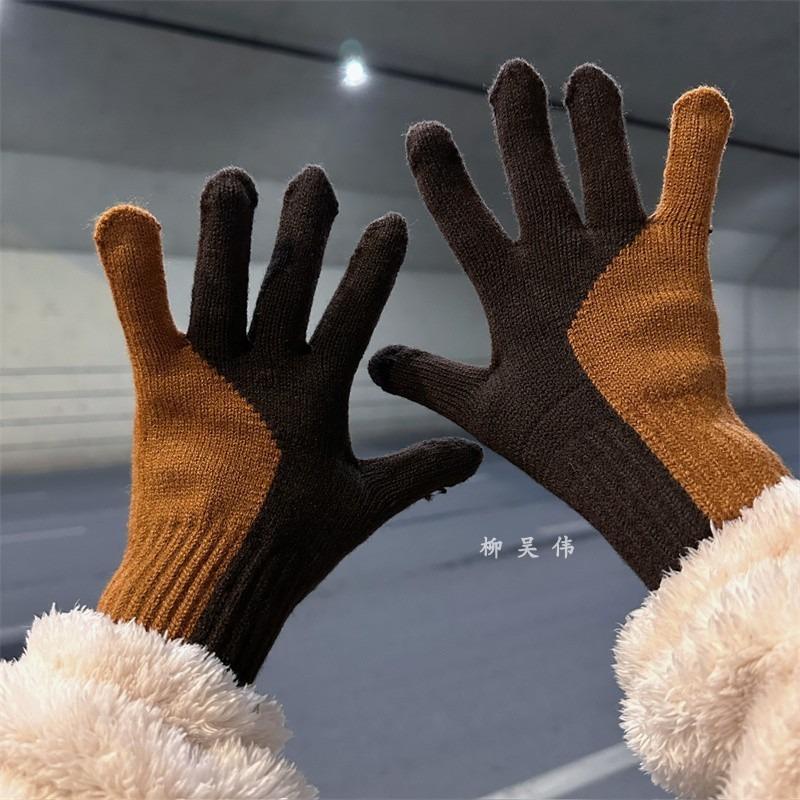 New color matching gloves for women, thickened warm in winter, student riding, cycling, cold-proof in winter, and revealing fingers